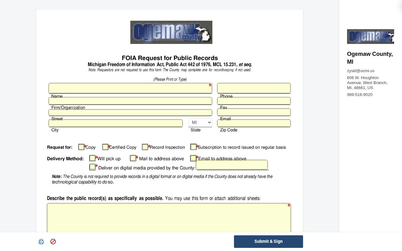 Ogemaw County released inmate records request form
