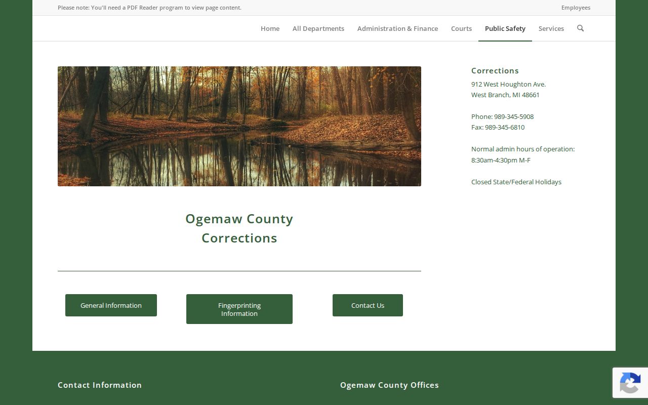 Official Ogemaw County Correctional Facility release contact page